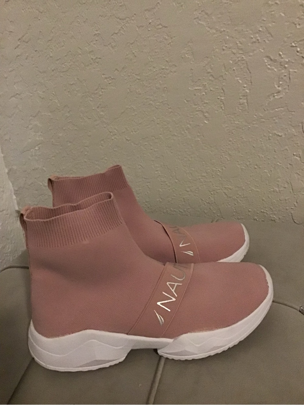 Nautica Rose Pink Knit Slip-On Sock Sneakers with White Sole